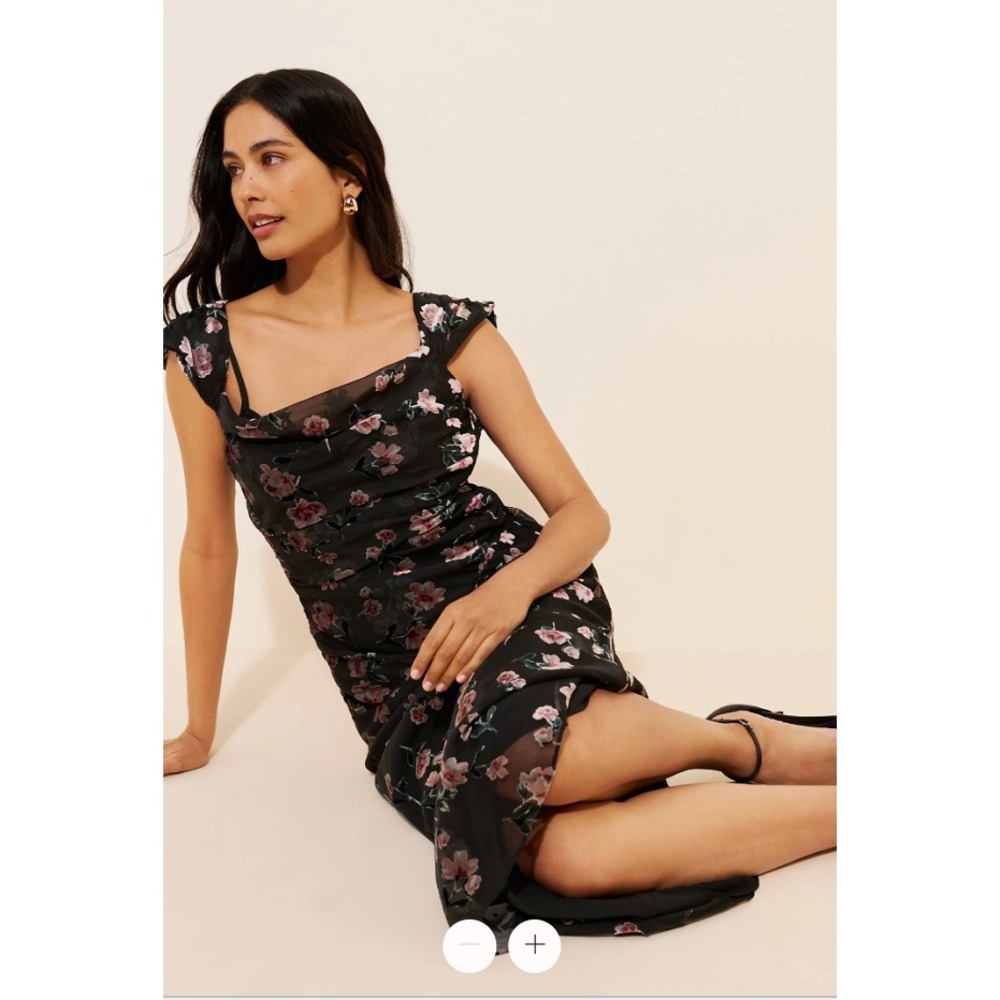 For Love & Lemons Women L Aigrette Maxi Dress Black Floral Velvet Burnout Gown
